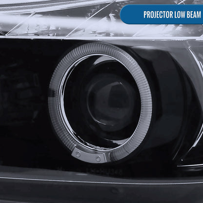 Ronnin - Fits 2006-2008 BMW 3-Series E90 325i 328i 330i E91 Wagon LED Angel Eyes Driving Lights Halogen Projector Headlights Assembly Pair | Black Smoke