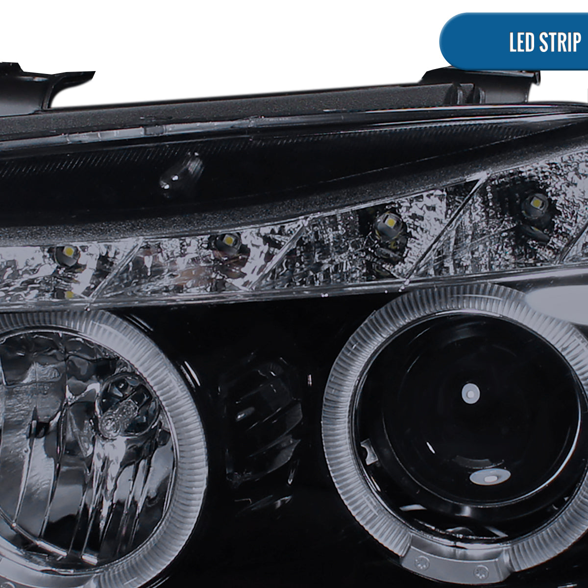 Ronnin - Fits 2006-2008 BMW 3-Series E90 325i 328i 330i E91 Wagon LED Angel Eyes Driving Lights Halogen Projector Headlights Assembly Pair | Black Smoke