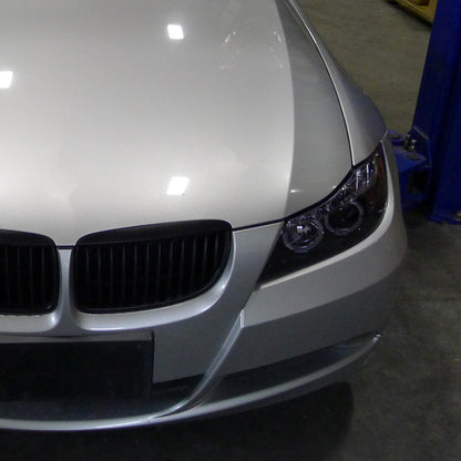 Ronnin - Fits 2006-2008 BMW 3-Series E90 325i 328i 330i E91 Wagon LED Angel Eyes Driving Lights Halogen Projector Headlights Assembly Pair | Black Smoke