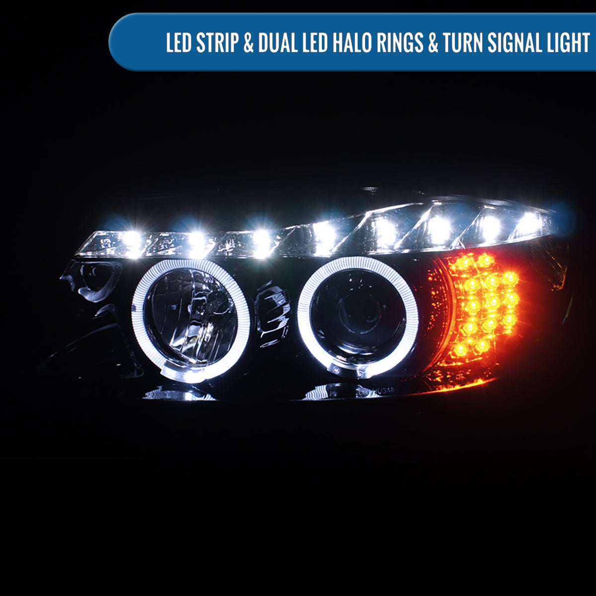 2006-2008 BMW 3-Series E90 325i 328i 330i E91 Wagon LED Turn Signals Halogen Projector Headlights Assembly Pair | Black Smoke