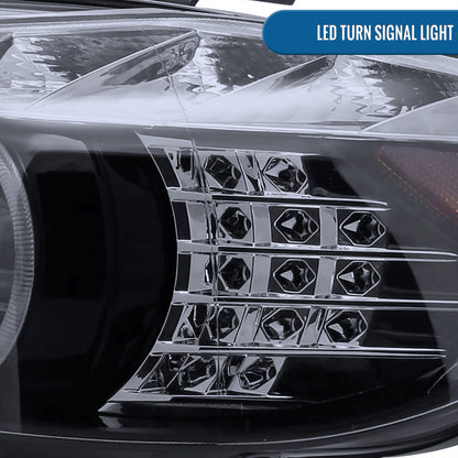 2006-2008 BMW 3-Series E90 325i 328i 330i E91 Wagon LED Turn Signals Halogen Projector Headlights Assembly Pair | Black Smoke