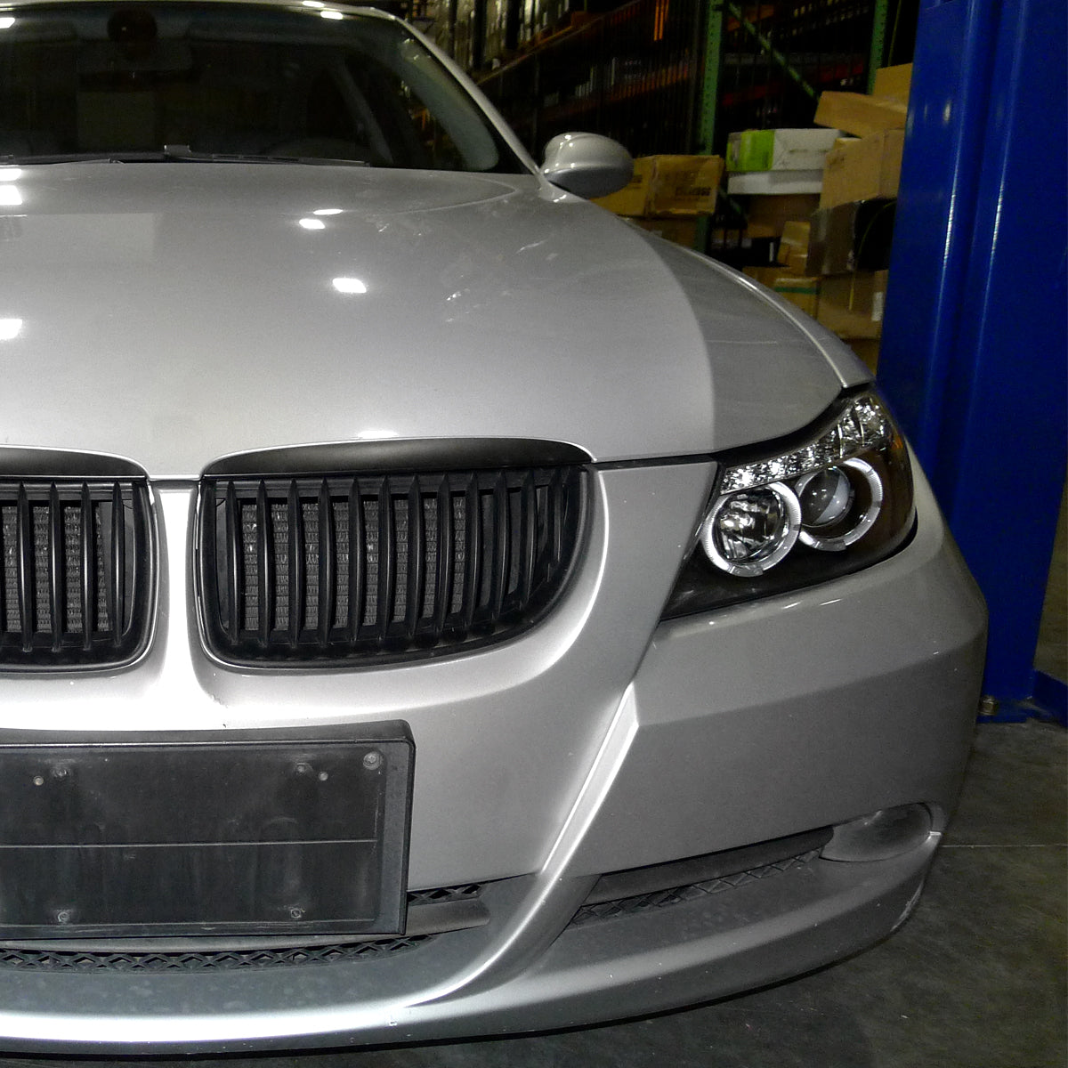 Ronnin - Fits 2006-2008 BMW 3-Series E90 325i 328i 330i E91 Wagon LED Angel Eyes Driving Lights Halogen Projector Headlights Assembly Pair | Black