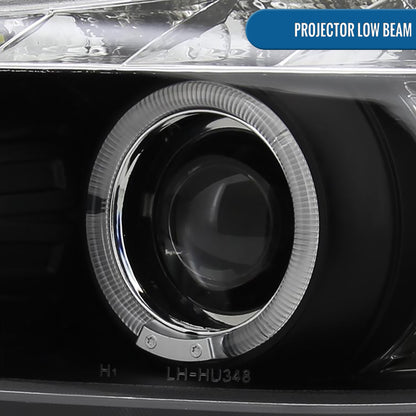 Ronnin - Fits 2006-2008 BMW 3-Series E90 325i 328i 330i E91 Wagon LED Angel Eyes Driving Lights Halogen Projector Headlights Assembly Pair | Black