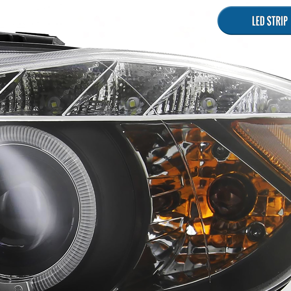 Ronnin - Fits 2006-2008 BMW 3-Series E90 325i 328i 330i E91 Wagon LED Angel Eyes Driving Lights Halogen Projector Headlights Assembly Pair | Black