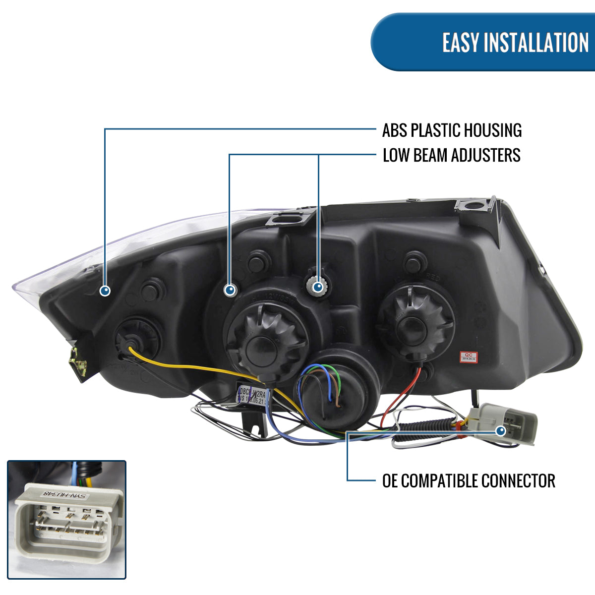 Ronnin - Fits 2006-2008 BMW 3-Series E90 325i 328i 330i E91 Wagon LED Angel Eyes Driving Lights Halogen Projector Headlights Assembly Pair | Black
