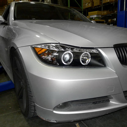 Ronnin - Fits 2006-2008 BMW 3-Series E90 325i 328i 330i E91 Wagon LED Angel Eyes Driving Lights Halogen Projector Headlights Assembly Pair | Black