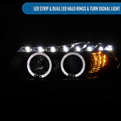 2006-2008 BMW 3-Series E90 325i 328i 330i E91 Wagon LED Turn Signals Halogen Projector Headlights Assembly Pair | Black