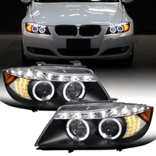 2006-2008 BMW 3-Series E90 325i 328i 330i E91 Wagon LED Turn Signals Halogen Projector Headlights Assembly Pair | Black