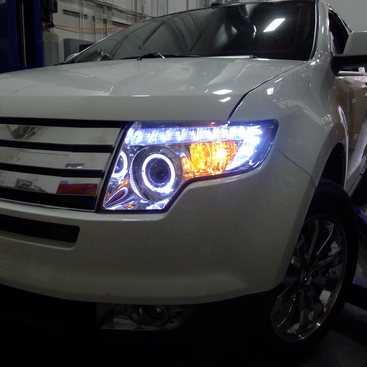 Ronnin - Fits 2007-2010 Ford Edge Upgraded Replacement LED Halo Rim Halogen Projector Headlights Assembly Pair | Chrome