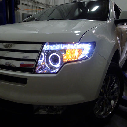 Ronnin - Fits 2007-2010 Ford Edge Upgraded Replacement LED Halo Rim Halogen Projector Headlights Assembly Pair | Chrome