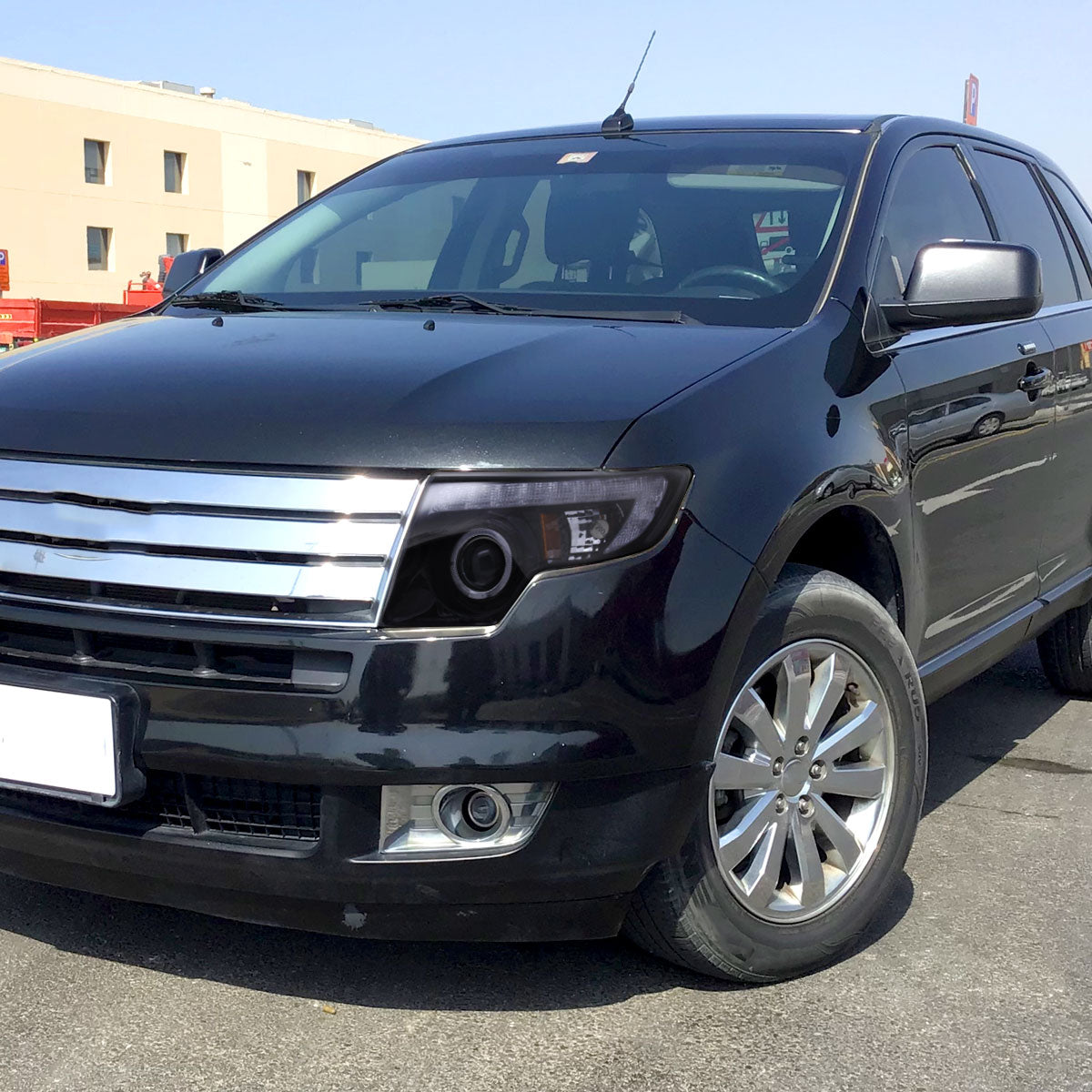 Ronnin - Fits 2007-2010 Ford Edge Upgraded Replacement LED Halo Rim Halogen Projector Headlights Assembly Pair | Black Smoke