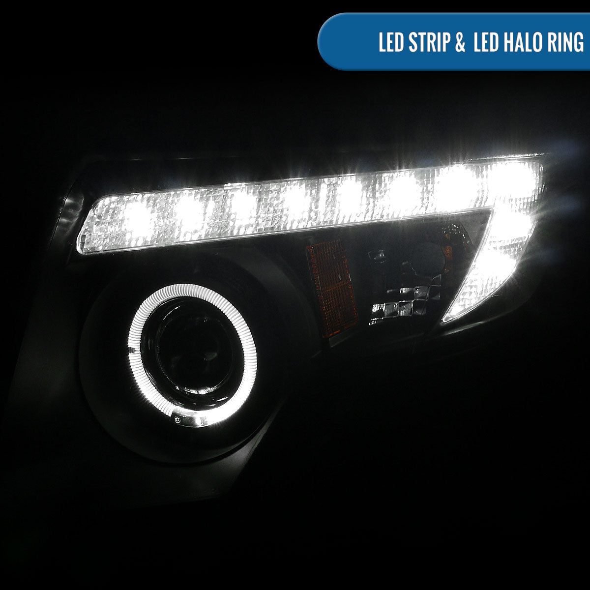 Ronnin - Fits 2007-2010 Ford Edge Upgraded Replacement LED Halo Rim Halogen Projector Headlights Assembly Pair | Black