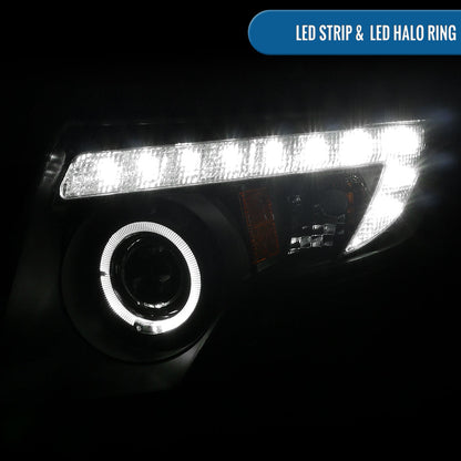 Ronnin - Fits 2007-2010 Ford Edge Upgraded Replacement LED Halo Rim Halogen Projector Headlights Assembly Pair | Black