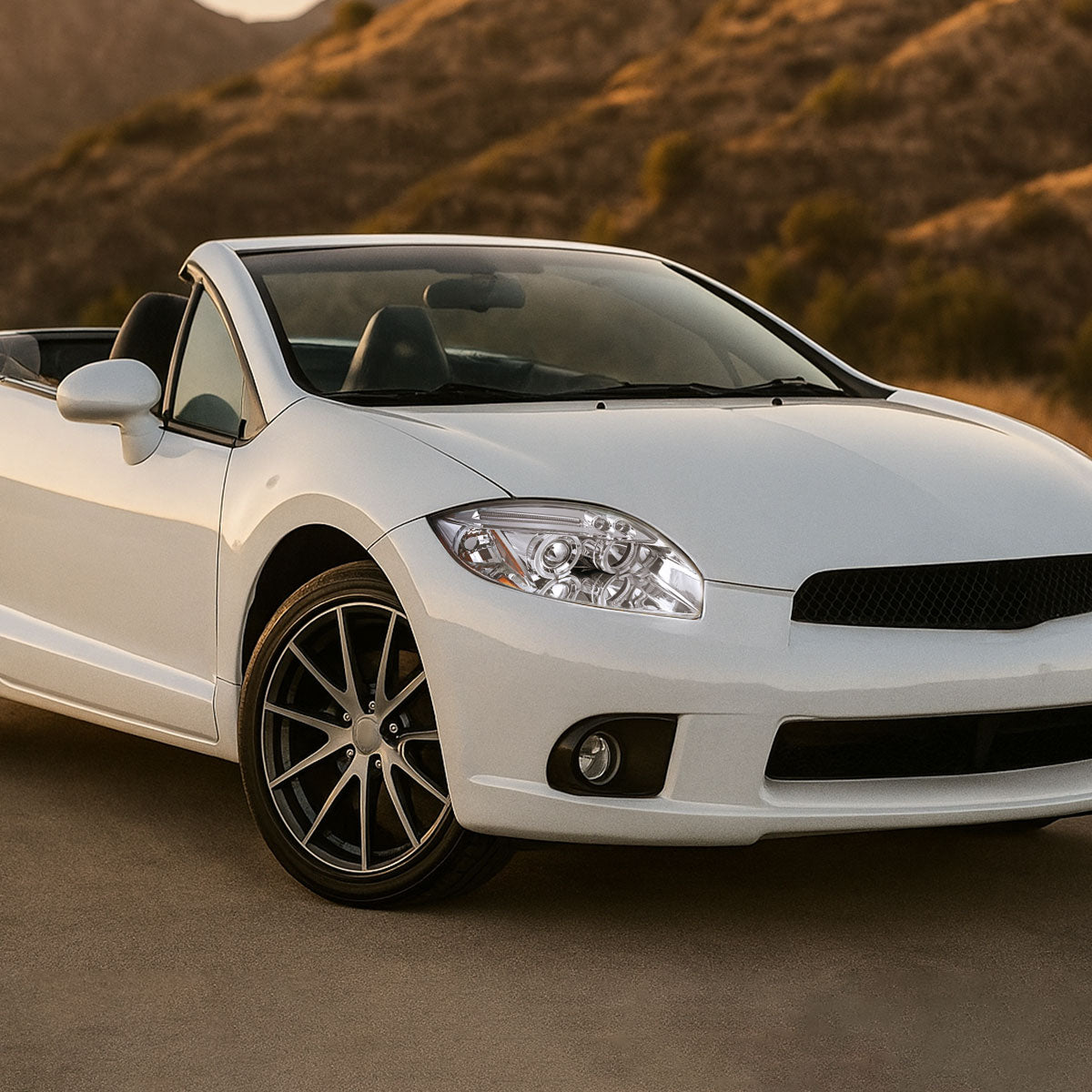 Ronnin - Compatible con Mitsubishi Eclipse 2006-2012, par de faros delanteros con proyector de doble aro LED mejorados | Cromados