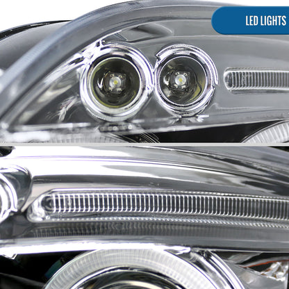 Ronnin - Compatible con Mitsubishi Eclipse 2006-2012, par de faros delanteros con proyector de doble aro LED mejorados | Cromados