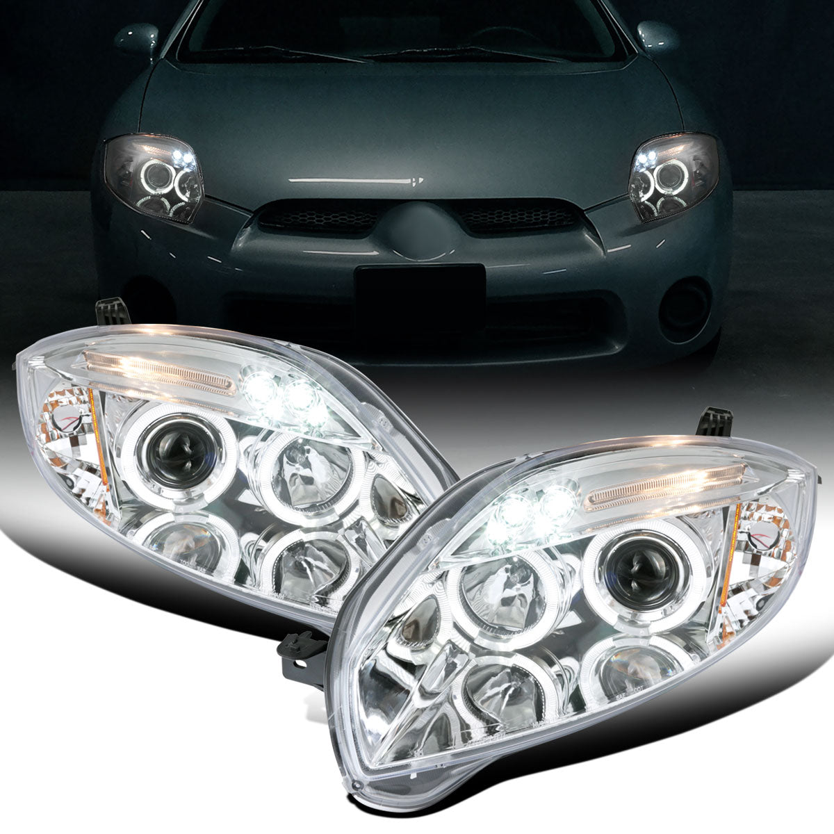 Ronnin - Compatible con Mitsubishi Eclipse 2006-2012, par de faros delanteros con proyector de doble aro LED mejorados | Cromados