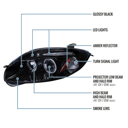 Ronnin - Compatible con Mitsubishi Eclipse 2006-2012, par de faros delanteros con proyector LED de doble aro mejorados | Negro humo