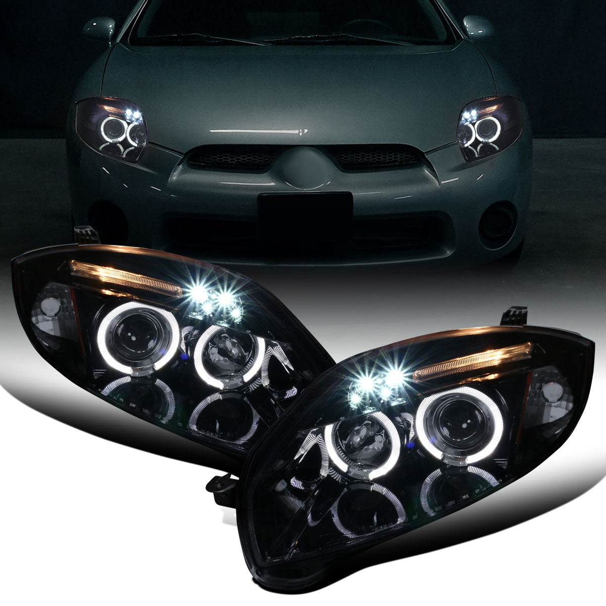 Ronnin - Compatible con Mitsubishi Eclipse 2006-2012, par de faros delanteros con proyector LED de doble aro mejorados | Negro humo