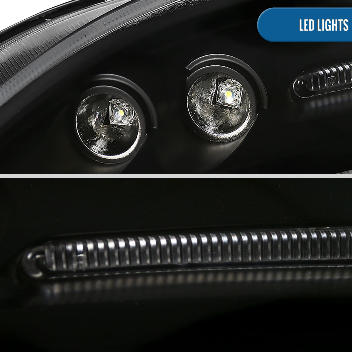 Ronnin - Compatible con Mitsubishi Eclipse 2006-2012, par de faros delanteros con proyector LED de doble aro mejorados | Negro