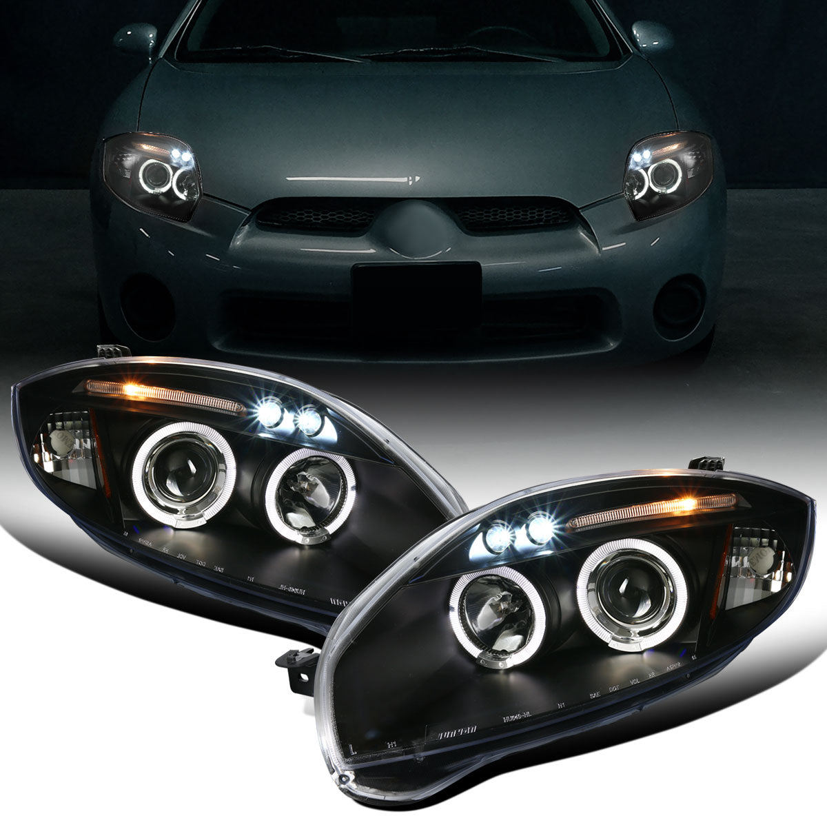 Ronnin - Compatible con Mitsubishi Eclipse 2006-2012, par de faros delanteros con proyector LED de doble aro mejorados | Negro