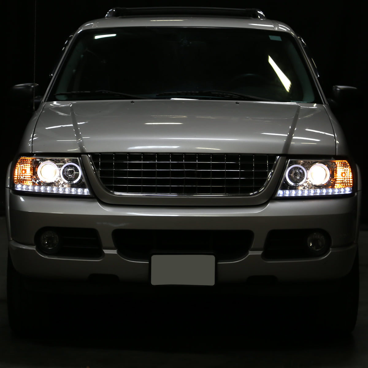 Ronnin - Faros delanteros con proyector LED de doble aro de repuesto para Ford Explorer 2002-2005 | Cromo