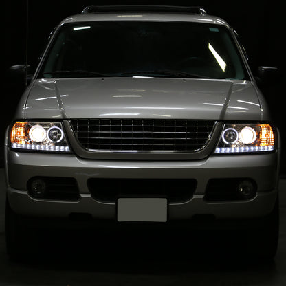 Ronnin - Faros delanteros con proyector LED de doble aro de repuesto para Ford Explorer 2002-2005 | Cromo