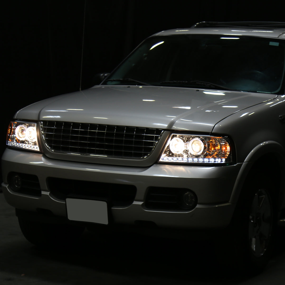 Ronnin - Faros delanteros con proyector LED de doble aro de repuesto para Ford Explorer 2002-2005 | Cromo
