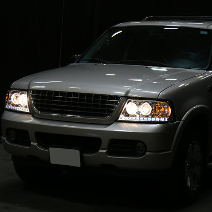 Ronnin - Faros delanteros con proyector LED de doble aro de repuesto para Ford Explorer 2002-2005 | Cromo