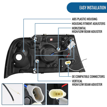 Ronnin - Faros delanteros con proyector LED de doble aro de repuesto para Ford Explorer 2002-2005 | Cromo