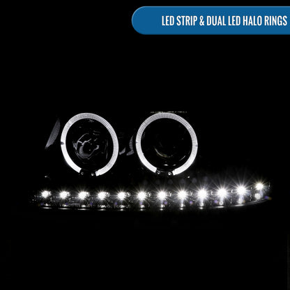 Ronnin - Faros delanteros con proyector LED de doble aro de repuesto y mejora para Ford Explorer 2002-2005 | Par de montaje negro brillante