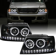 Ronnin - Faros delanteros con proyector LED de doble aro de repuesto y mejora para Ford Explorer 2002-2005 | Par de montaje negro brillante