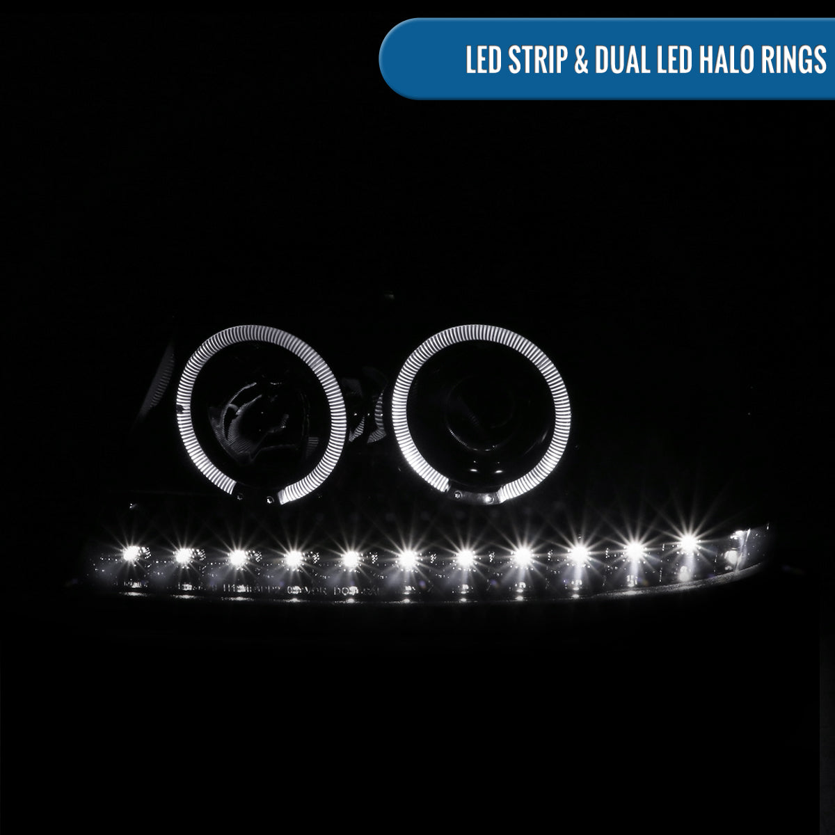Ronnin - Faros delanteros con proyector de doble aro LED de repuesto mejorados para Ford Explorer 2002-2005, par | Humo negro