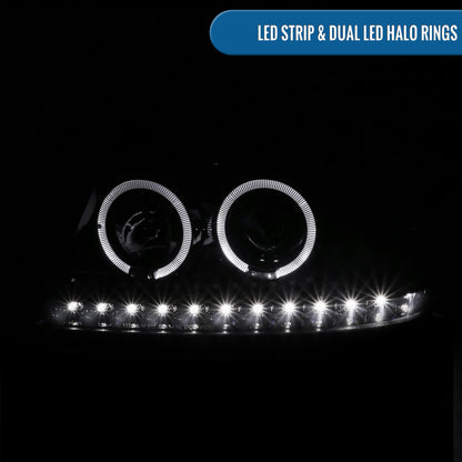 Ronnin - Faros delanteros con proyector de doble aro LED de repuesto mejorados para Ford Explorer 2002-2005, par | Humo negro