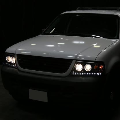 Ronnin - Faros delanteros con proyector de doble aro LED de repuesto mejorados para Ford Explorer 2002-2005, par | Humo negro
