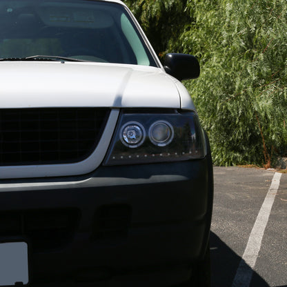 Ronnin - Faros delanteros con proyector de doble aro LED de repuesto mejorados para Ford Explorer 2002-2005, par | Humo negro