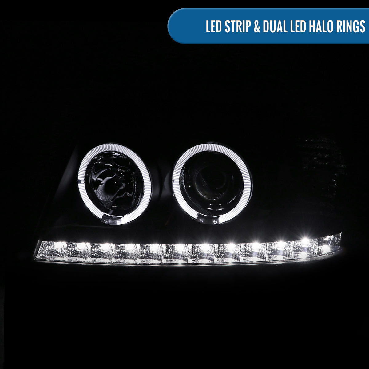 Ronnin - Se adapta a 2002-2005 Ford Explorer, par de faros delanteros con proyector de doble aro LED, de repuesto, color negro