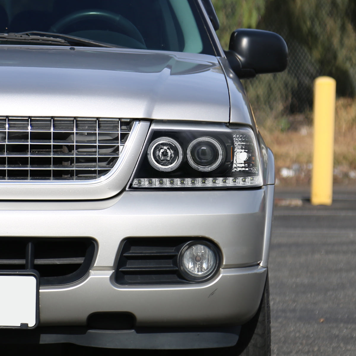 Ronnin - Se adapta a 2002-2005 Ford Explorer, par de faros delanteros con proyector de doble aro LED, de repuesto, color negro