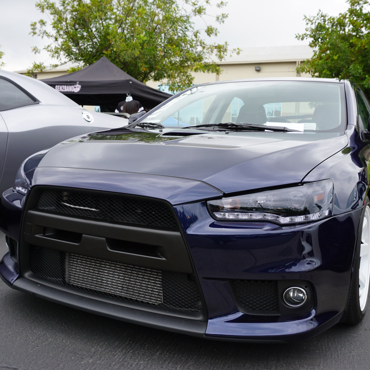 Ronnin - Fits 2008-2017 Mitsubishi Lancer Evo X Upgraded Replacement LED Driving Light Halogen Projector Headlights Assembly Pair | Black Smoke