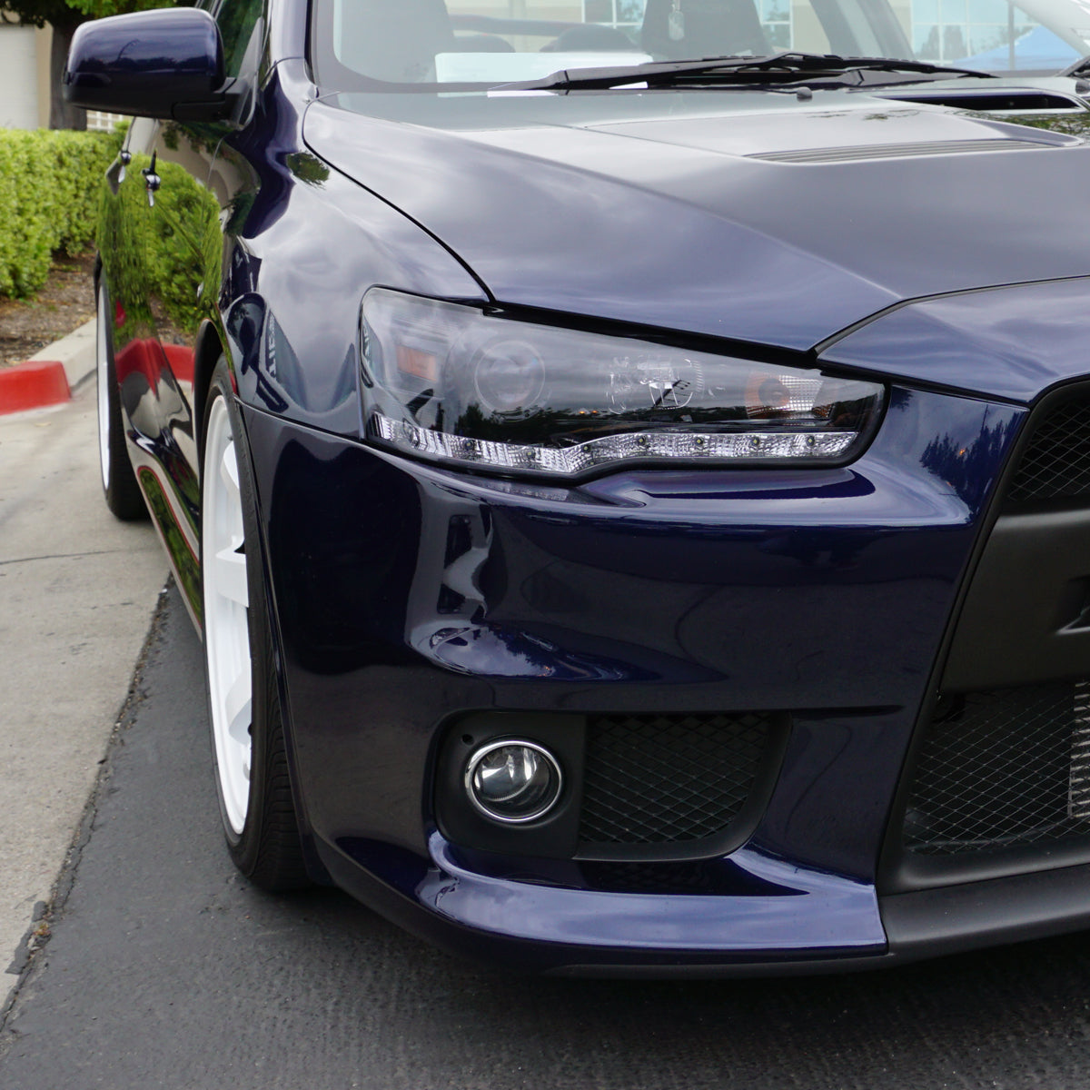 Ronnin - Fits 2008-2017 Mitsubishi Lancer Evo X Upgraded Replacement LED Driving Light Halogen Projector Headlights Assembly Pair | Black Smoke