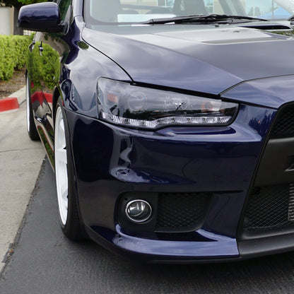 Ronnin - Fits 2008-2017 Mitsubishi Lancer Evo X Upgraded Replacement LED Driving Light Halogen Projector Headlights Assembly Pair | Black Smoke