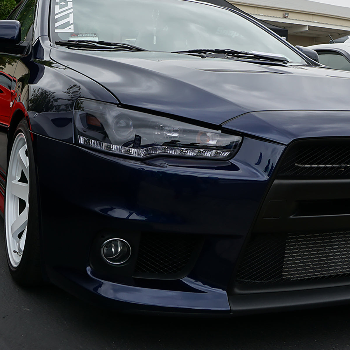 Ronnin - Fits 2008-2017 Mitsubishi Lancer Evo X Upgraded Replacement LED Driving Light Halogen Projector Headlights Assembly Pair | Black Smoke