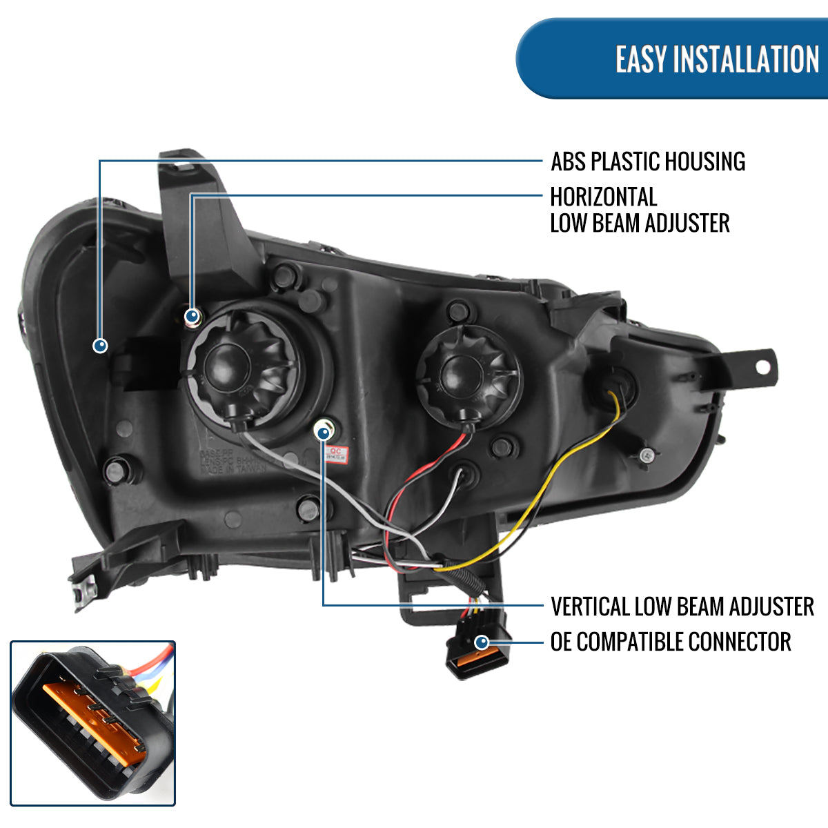 Ronnin - Fits 2008-2017 Mitsubishi Lancer Evo X Upgraded Replacement LED Driving Light Halogen Projector Headlights Assembly Pair | Black