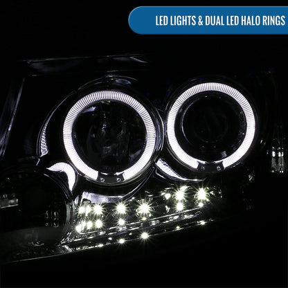 Ronnin - Se adapta a Ford F150 Lincoln Mark LT 2004-2008 Par de faros delanteros con proyector LED de doble aro | Cromado
