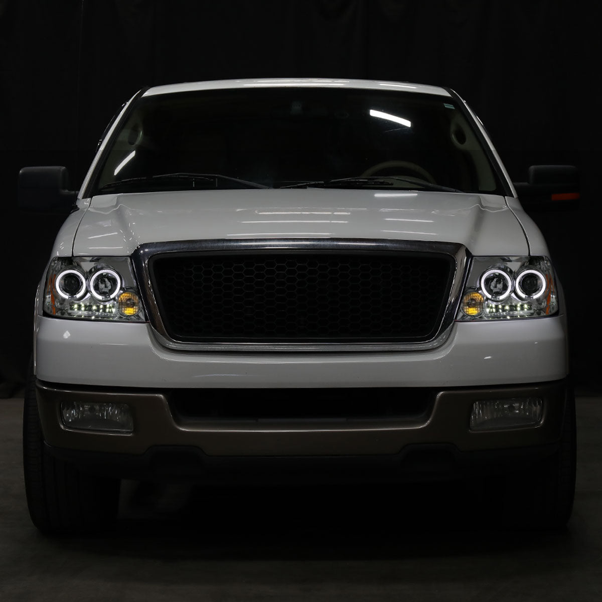 Ronnin - Se adapta a Ford F150 Lincoln Mark LT 2004-2008 Par de faros delanteros con proyector LED de doble aro | Cromado