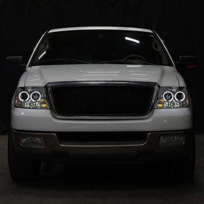 Ronnin - Se adapta a Ford F150 Lincoln Mark LT 2004-2008 Par de faros delanteros con proyector LED de doble aro | Cromado
