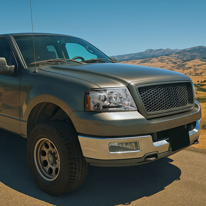 Ronnin - Se adapta a Ford F150 Lincoln Mark LT 2004-2008 Par de faros delanteros con proyector LED de doble aro | Cromado