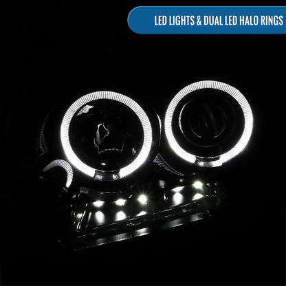 2004-2008 Ford F150 Lincoln Mark LT LED Dual Rims Projector Headlights Assembly Pair | Gloss Black