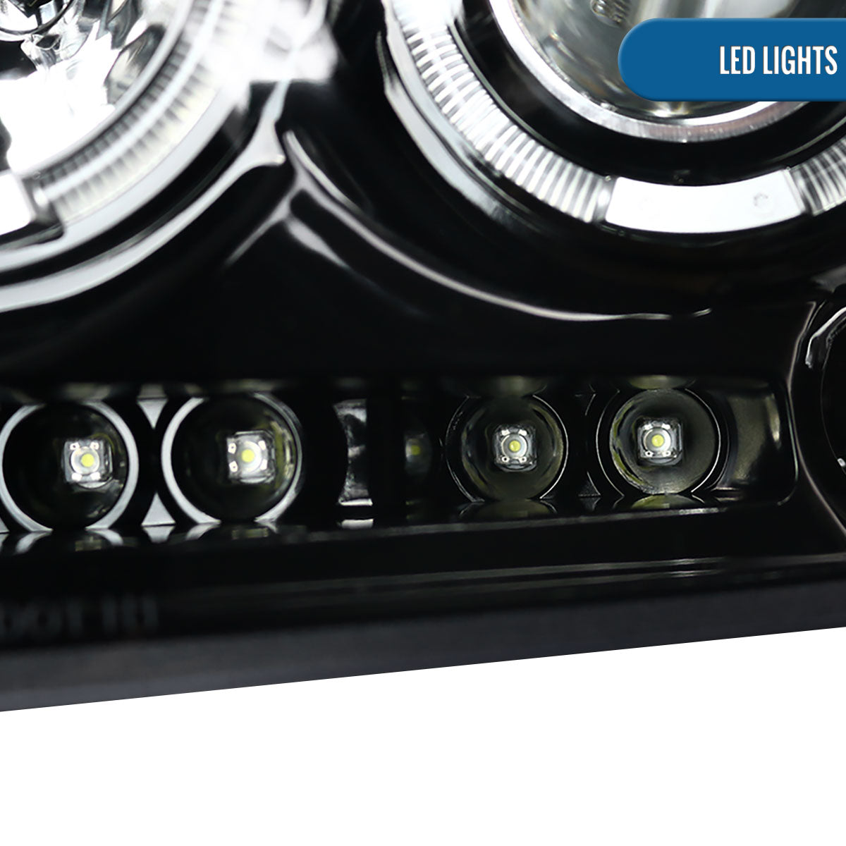 2004-2008 Ford F150 Lincoln Mark LT LED Dual Rims Projector Headlights Assembly Pair | Gloss Black