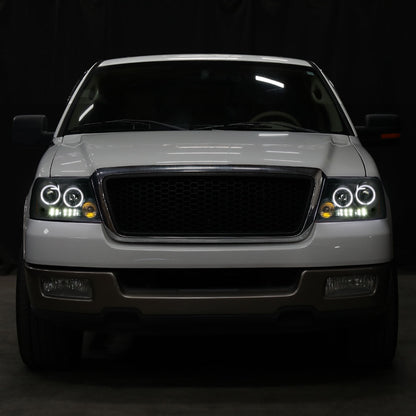 2004-2008 Ford F150 Lincoln Mark LT LED Dual Rims Projector Headlights Assembly Pair | Gloss Black