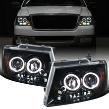 2004-2008 Ford F150 Lincoln Mark LT LED Dual Rims Projector Headlights Assembly Pair | Gloss Black